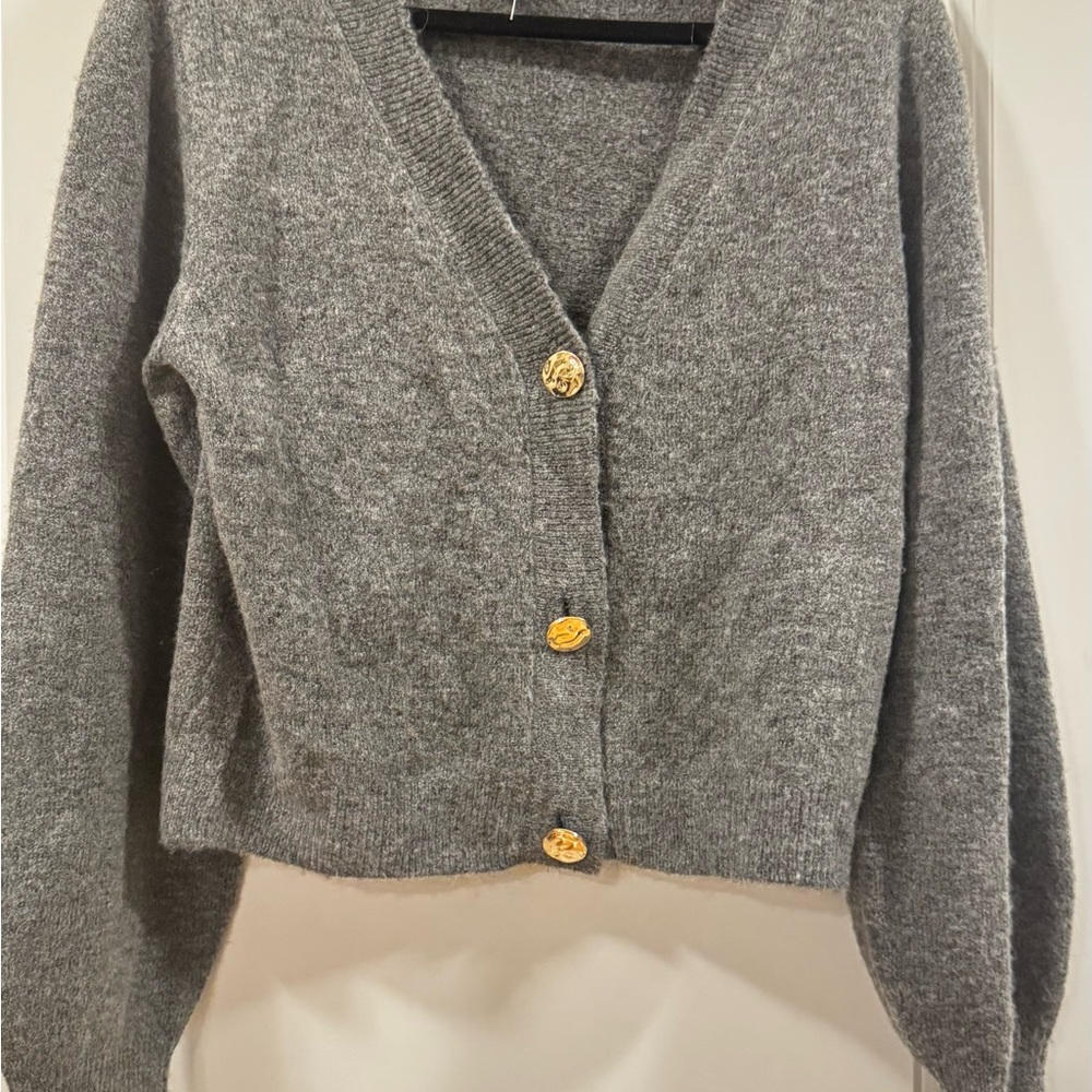 H&M Gray Cardigan with Gold Accents